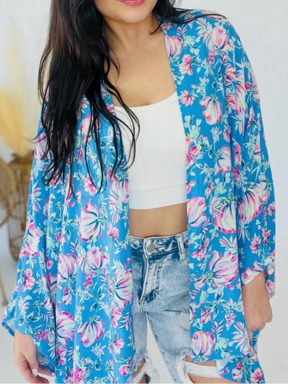 Dear Scarlett Blue Floral Wrap Dress with Multicolor Blooms